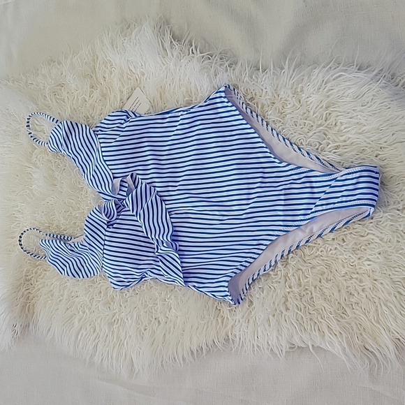 Neck Ruffle Swimsuits for Women Cute Striped Bathing Suits Wrap High Cut One Pie - Picture 5 of 9